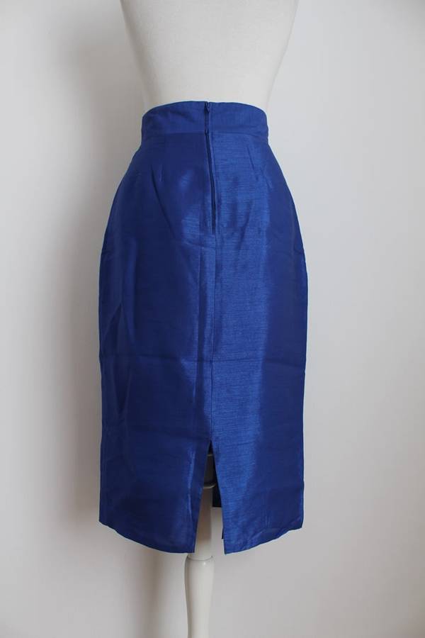 VINTAGE BLUE HIGH WAIST DOUBLE BREASTED PENCIL SKIRT - SIZE 10
