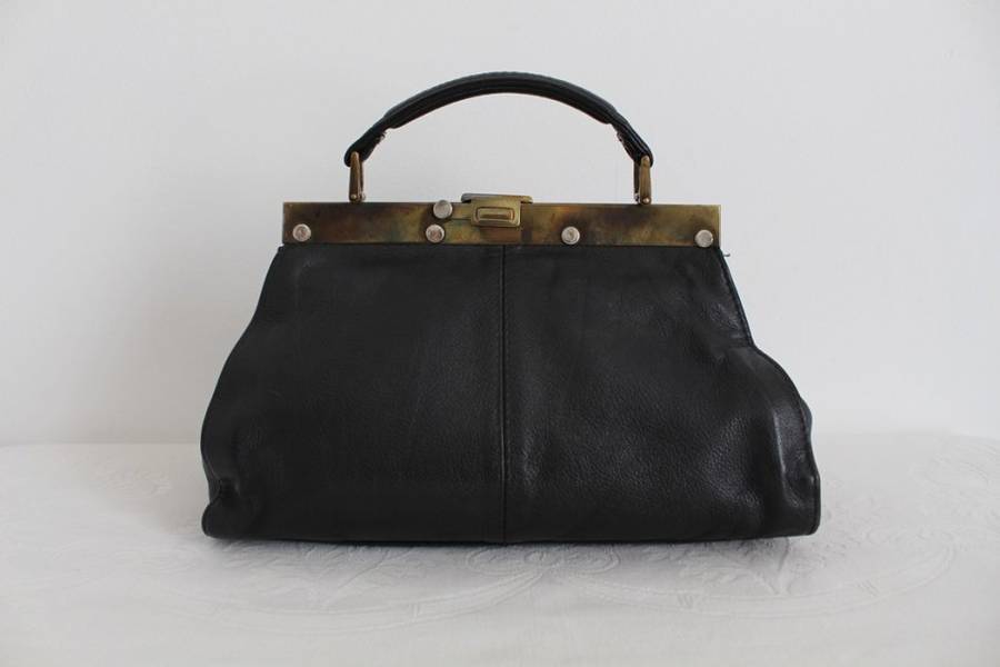VINTAGE GENUINE LEATHER BLACK DOCTORS STYLE BAG HANDBAG