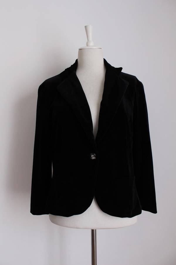VINTAGE VELVET BLACK JACKET BLAZER - SIZE 14