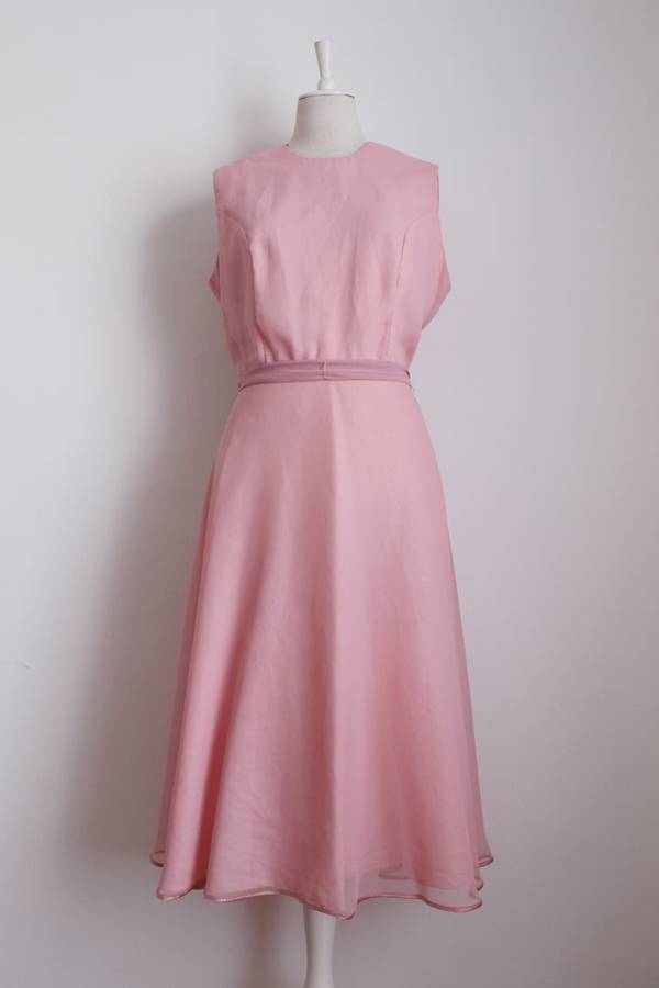 VINTAGE PINK TIE WAIST COCKTAIL DRESS - SIZE 14