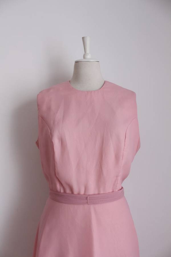 VINTAGE PINK TIE WAIST COCKTAIL DRESS - SIZE 14