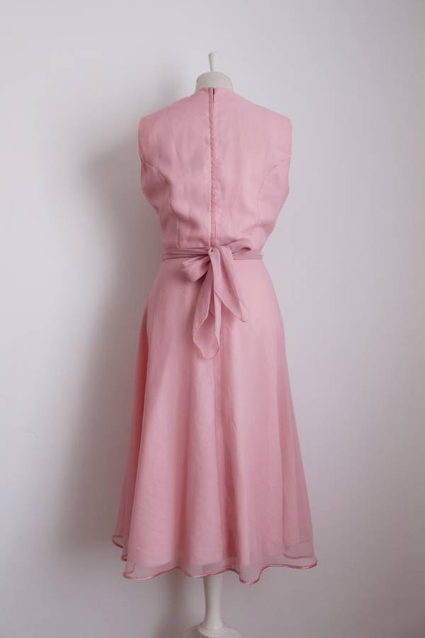 VINTAGE PINK TIE WAIST COCKTAIL DRESS - SIZE 14