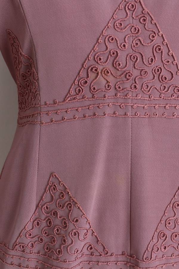 VINTAGE EMBROIDERED MAUVE LONG SLEEVE COCKTAIL DRESS - SIZE 10