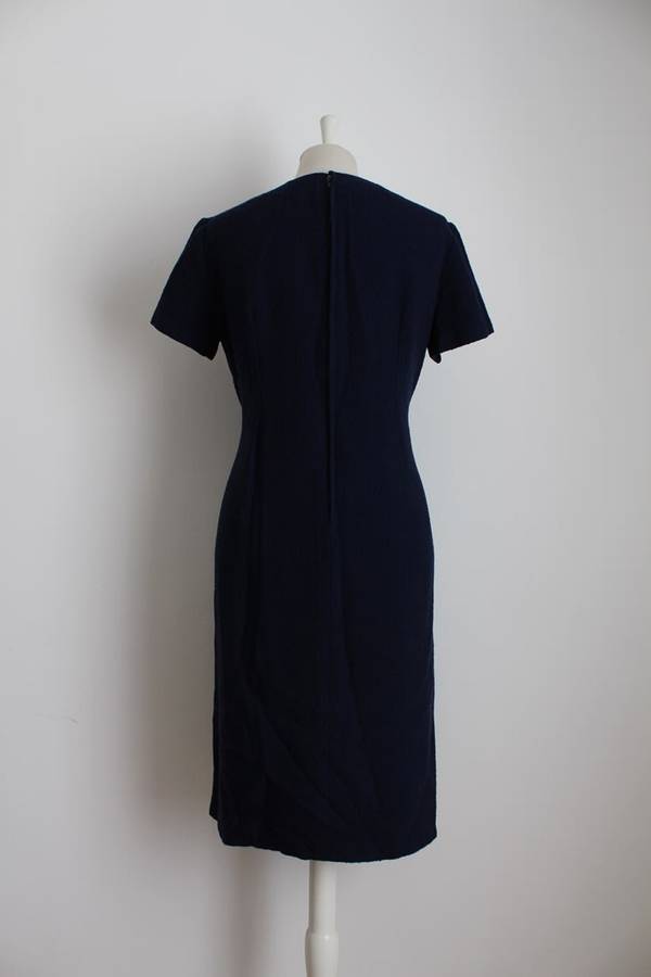 VINTAGE WOOL NAVY BLUE SHIFT DRESS - MADE IN ENGLAND - SIZE 16