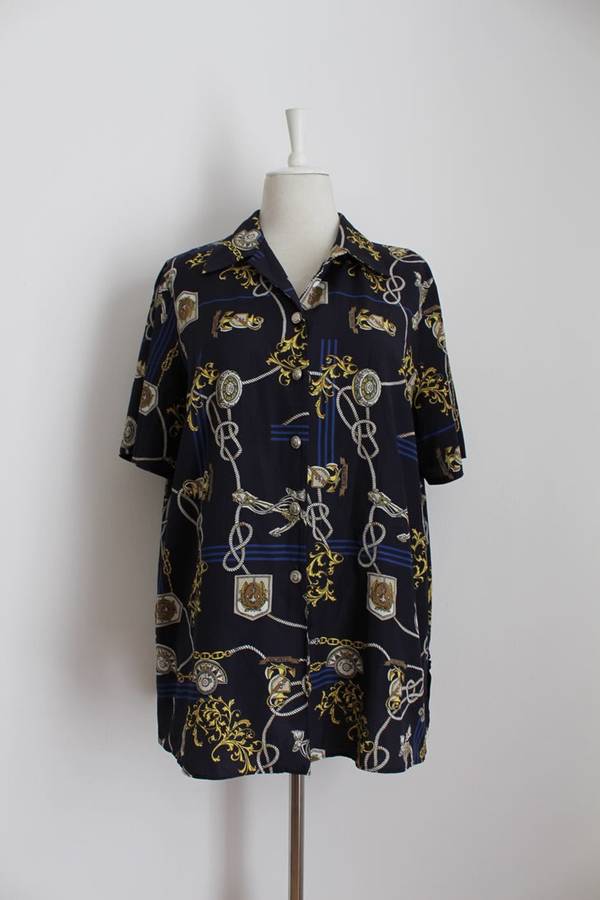 VINTAGE NAUTICAL PRINT NAVY TWO PIECE PLEATED SKIRT TOP - SIZE 16