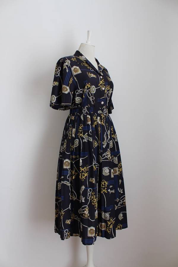 VINTAGE NAUTICAL PRINT NAVY TWO PIECE PLEATED SKIRT TOP - SIZE 16