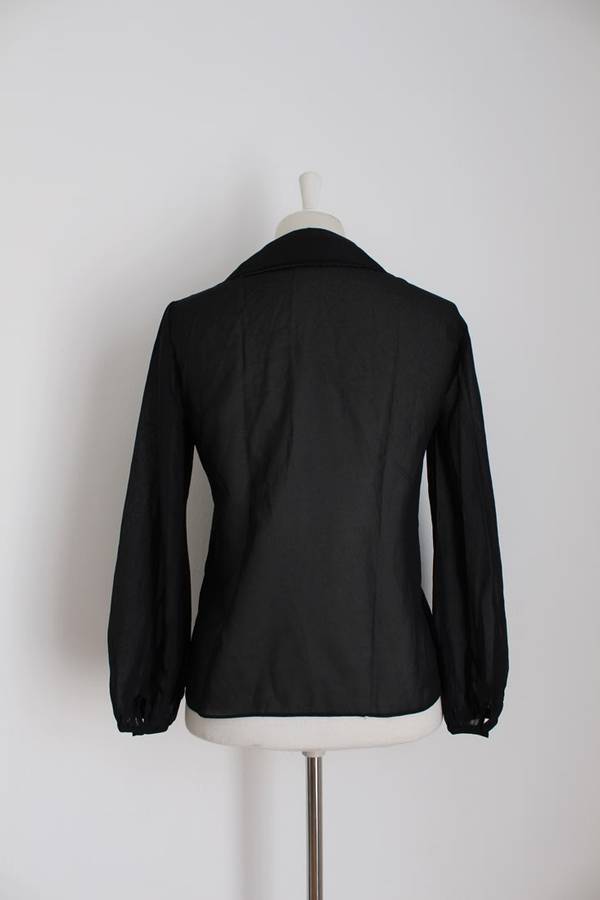 VINTAGE BLACK PLEATED BISHOP SLEEVE BLOUSE SHIRT TOP - SIZE 10
