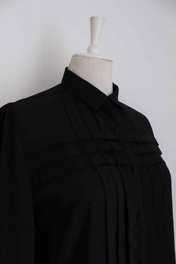VINTAGE PLEATED BLACK SHIRT BLOUSE TOP - SIZE 12