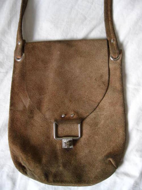 VINTAGE WORN GENUINE LEATHER SUEDE LIGHT BROWN/ BISCUIT HANDBAG