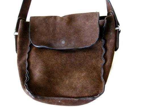 VINTAGE GENUINE SUEDE LEATHER CHOCOLATE BROWN SLING SADDLE BAG PURSE
