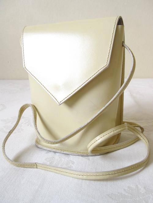 VINTAGE GENUINE LEATHER BEIGE CREAM SMALL POUCH SLING HANDBAG "FABIAH" - MADE IN ITALY