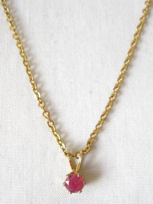 VINTAGE DARK PINK NATURAL STONE DAINTY PENDANT CHAIN NECKLACE