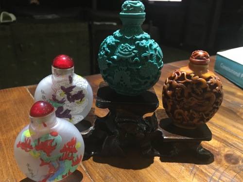 Chinese Oriental Snuff Bottles plus stand 4 bottles