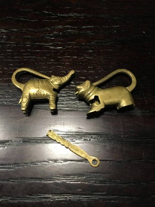 Chinese Oriental Brass Locks and a Key