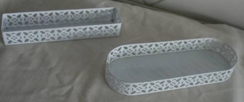 TWO FANTASTIC WHITE CUT OUT METAL SERVING DISHES