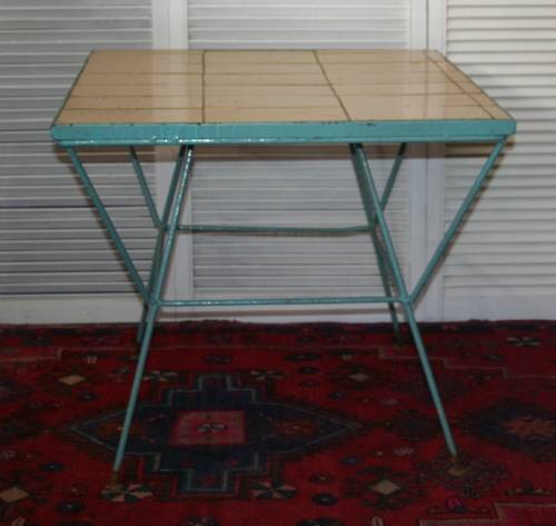 A STUNNING SQUARE VINTAGE TABLE WITH A TILED TOP AND STEEL FRAME - PATIO PERFECT!!!