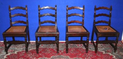 FOUR EXQUISITE ANTIQUE KIAAT? CHAIRS WITH WICKER SEATS SO MUCH TURNED DETAIL