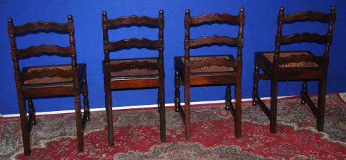 FOUR EXQUISITE ANTIQUE KIAAT? CHAIRS WITH WICKER SEATS SO MUCH TURNED DETAIL