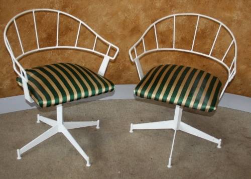 TWO FABULOUS RETRO CHIC 60'S METAL ROTATING CHAIRS