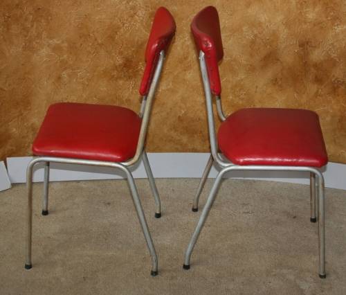 TWO VIBRANT RED VINTAGE KITCHEN CHAIRS WITH A STEEL FRAME - RETRO CHIC!!!