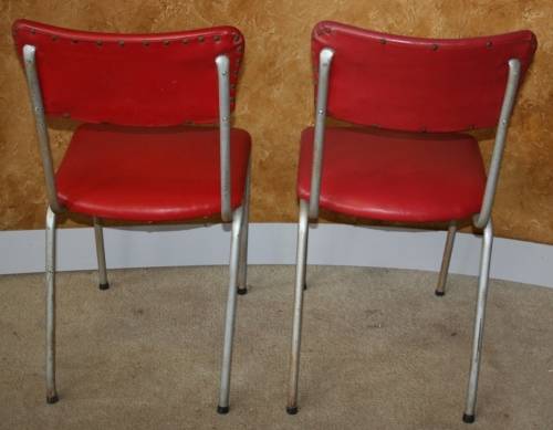 TWO VIBRANT RED VINTAGE KITCHEN CHAIRS WITH A STEEL FRAME - RETRO CHIC!!!