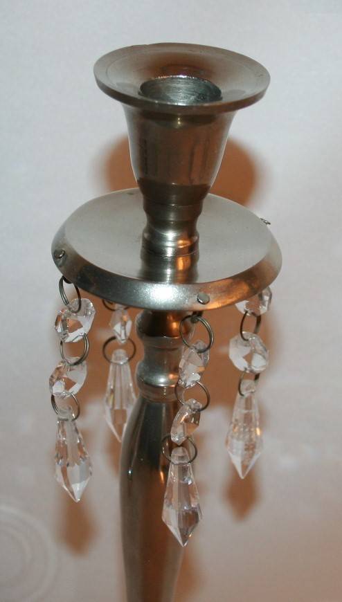 Two Spectacular Silver Metal Tall Candle Holders with stunning "crystal like" deco