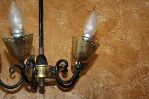 A very unusual Vintage four  branch cockerel themed chandelier, light fitting with four Brass cups