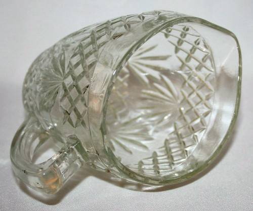 Vintage Milk Jug. Antique Glass Creamer. Antique Glass Oval Jug in geometric cut glass.
