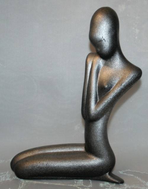 Vintage Ceramic sculpture of a nude lady silver ceramic.  This beautiful piece has a silver color