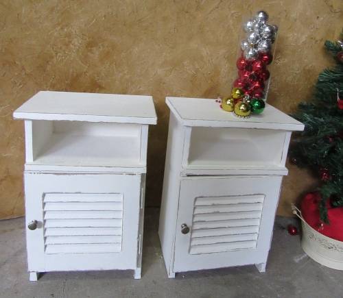 TWO CRISP WHITE SHABBY CHIC BED SIDE CABINETS -OR SIDE TABELS WITH A TWIST - STUNNING - BID PER EACH