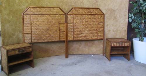 WOW - THIS IS DIFFERENT -  TWO PEDESTALS AND TWO HEADBOARDS - WEAVED WITH GORGEOUS CANE BID PER ITEM