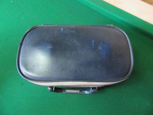 Vintage Lawn Bowls bag with metal handle with 2 balls in the carry case