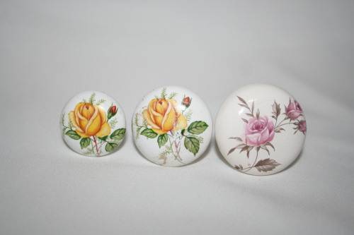 Three gorgeous Porcelain with flowers drawer Knobs.  These are full of cottage chic! Pretty flowers