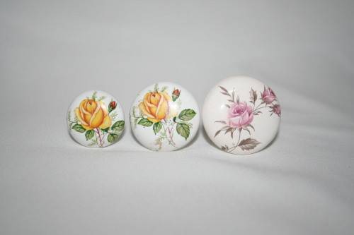 Three gorgeous Porcelain with flowers drawer Knobs.  These are full of cottage chic! Pretty flowers