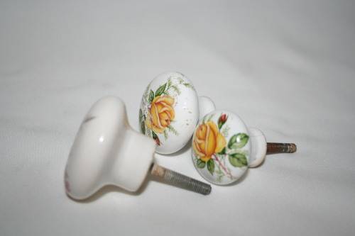 Three gorgeous Porcelain with flowers drawer Knobs.  These are full of cottage chic! Pretty flowers