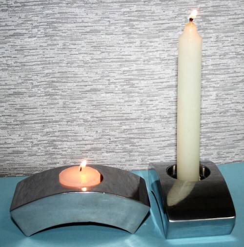 TWO STUNNING SILVER METAL CANDLE HOLDERS - NORMAL OR TEA LIGHT CANDLES - BID PER EACH