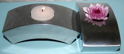 TWO STUNNING SILVER METAL CANDLE HOLDERS - NORMAL OR TEA LIGHT CANDLES - BID PER EACH