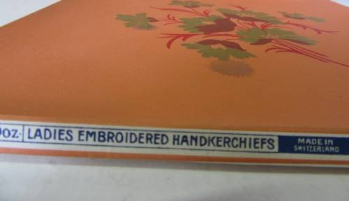 Beautiful Vintage Box handkerchief has a lovely scalloped edge and is custom embroidered SWITZERLAND