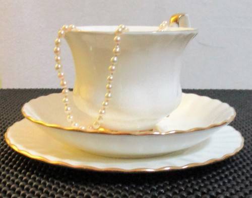 This Royal Albert pattern is named Val D'or, which means Valley of Gold Trio Set