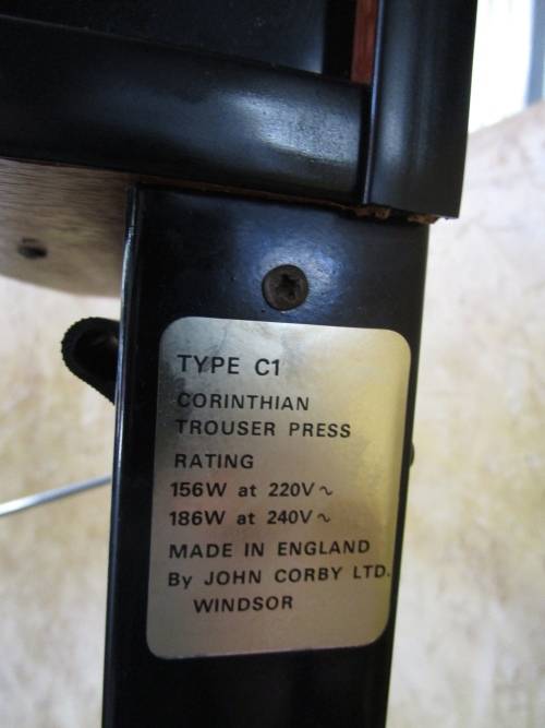 The Corby Trouser Press.  Thermostatic temperature control, self-adjusting section for turn-ups
