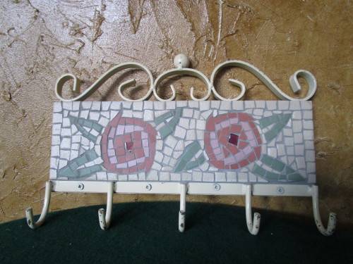 A MARVELOUS MOSAIC WALL MOUNTED COAT HANGER - BEAUTIFUL CHABBY CHIC DECOR