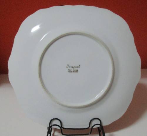 A STUNNING BONE CHINA PORCELAIN CAKE PLATE BY BOUQUET - HAND PAINTED