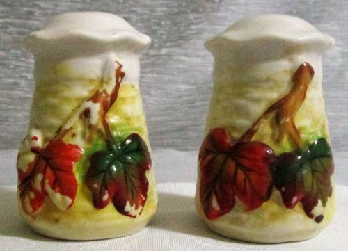 Beautiful light cream colored porcelain salt and pepper shaker with stylized  raised  - BI