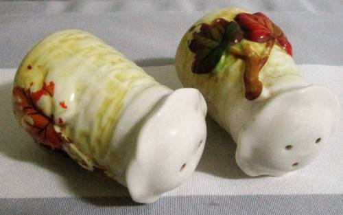 Beautiful light cream colored porcelain salt and pepper shaker with stylized  raised  - BI