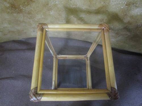 A LOVLEY VINTAGE TALL CANE TABLE WITH TWO GLASS TOPS - CANE IS LOVLEY TO FINISH IN A PAINT