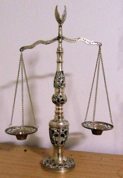 A 1950's Vintage Scales of Justice is a Mid Century Brass, perfect Decor for a Law Office or Judicia