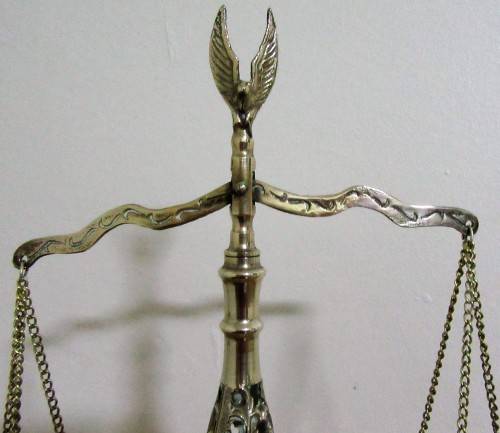 A 1950's Vintage Scales of Justice is a Mid Century Brass, perfect Decor for a Law Office or Judicia