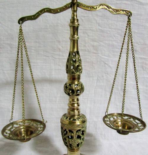 A 1950's Vintage Scales of Justice is a Mid Century Brass, perfect Decor for a Law Office or Judicia