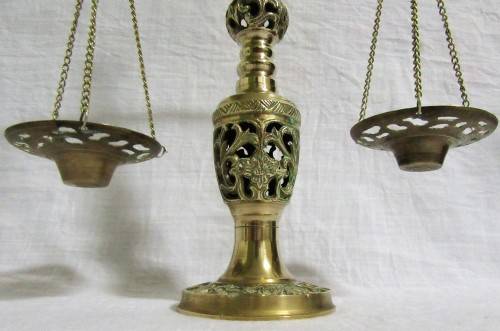 A 1950's Vintage Scales of Justice is a Mid Century Brass, perfect Decor for a Law Office or Judicia