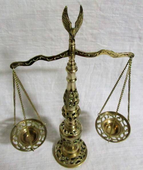 A 1950's Vintage Scales of Justice is a Mid Century Brass, perfect Decor for a Law Office or Judicia